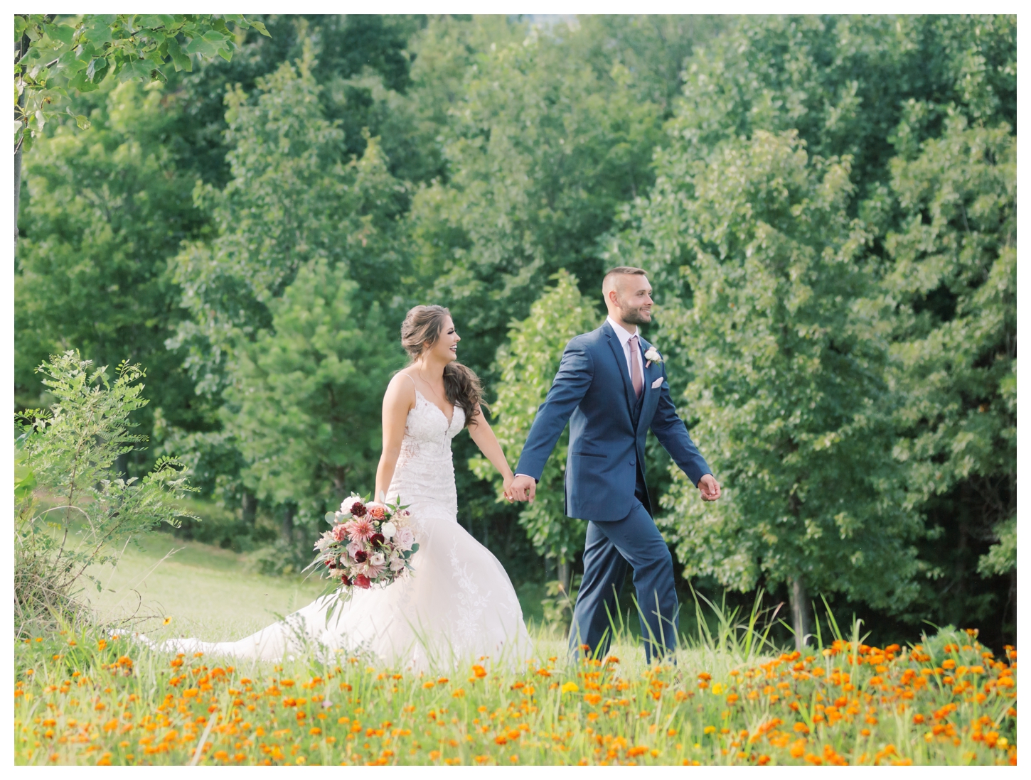 Bride and Groom Flower Field